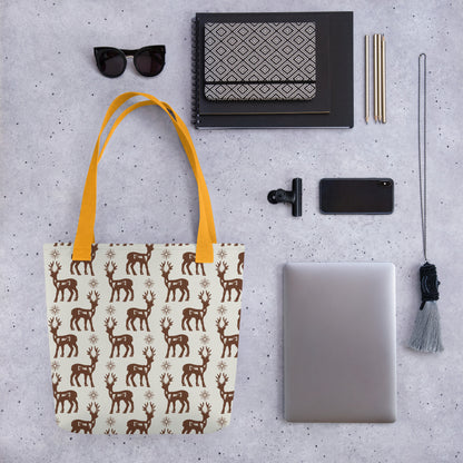 Reindeer Pattern Spacious and Trendy Tote Bag in Neutral Tones