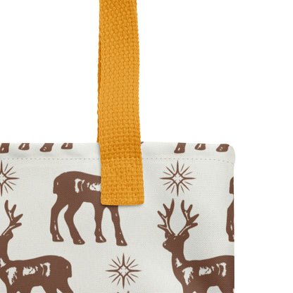 Reindeer Pattern Spacious and Trendy Tote Bag in Neutral Tones