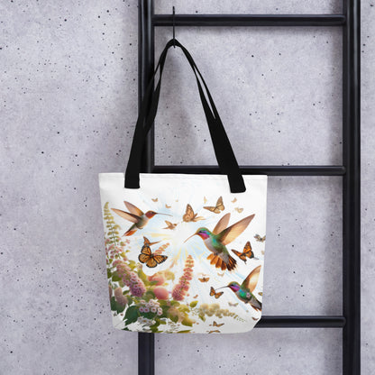 Hummingbirds, Butterflies and Flowers Tote bag with All Over Print (AOP)