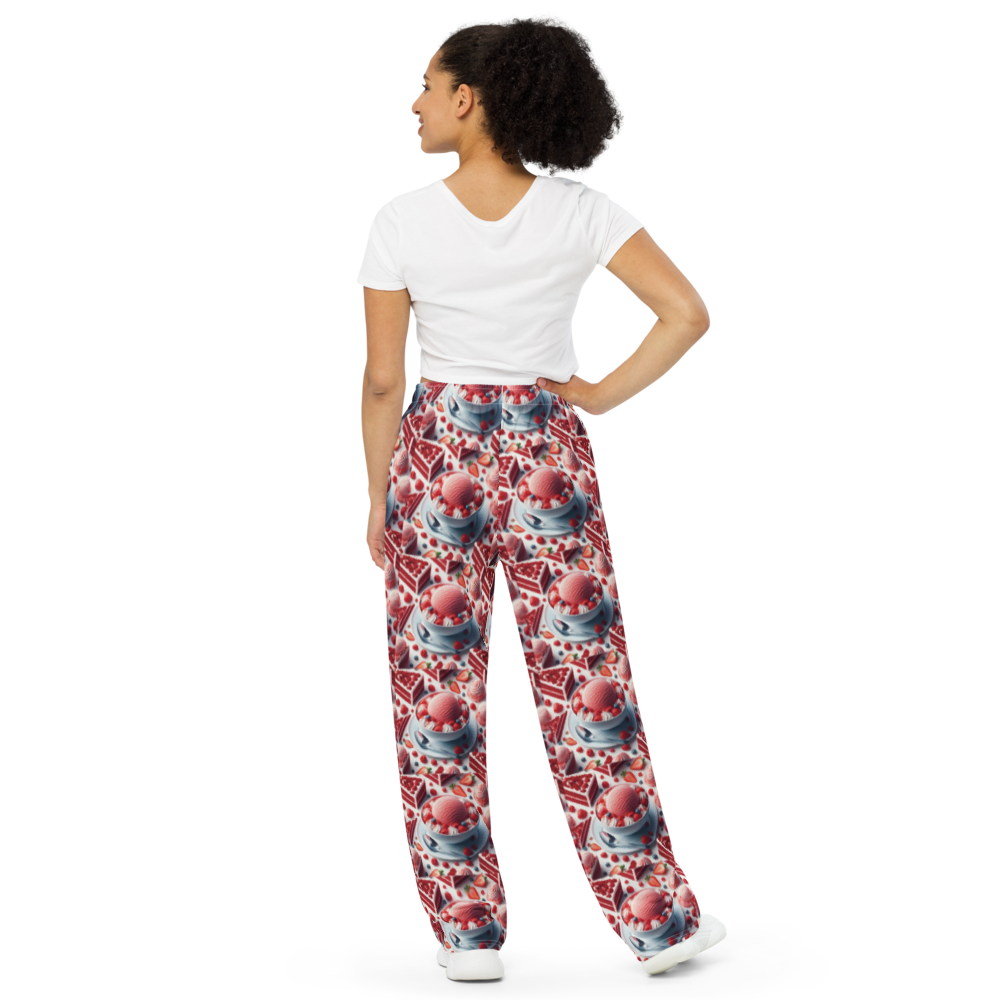 Strawberry Ice Cream and Red Velvet Cake All-over print unisex wide-leg pants Sizes to 6XL