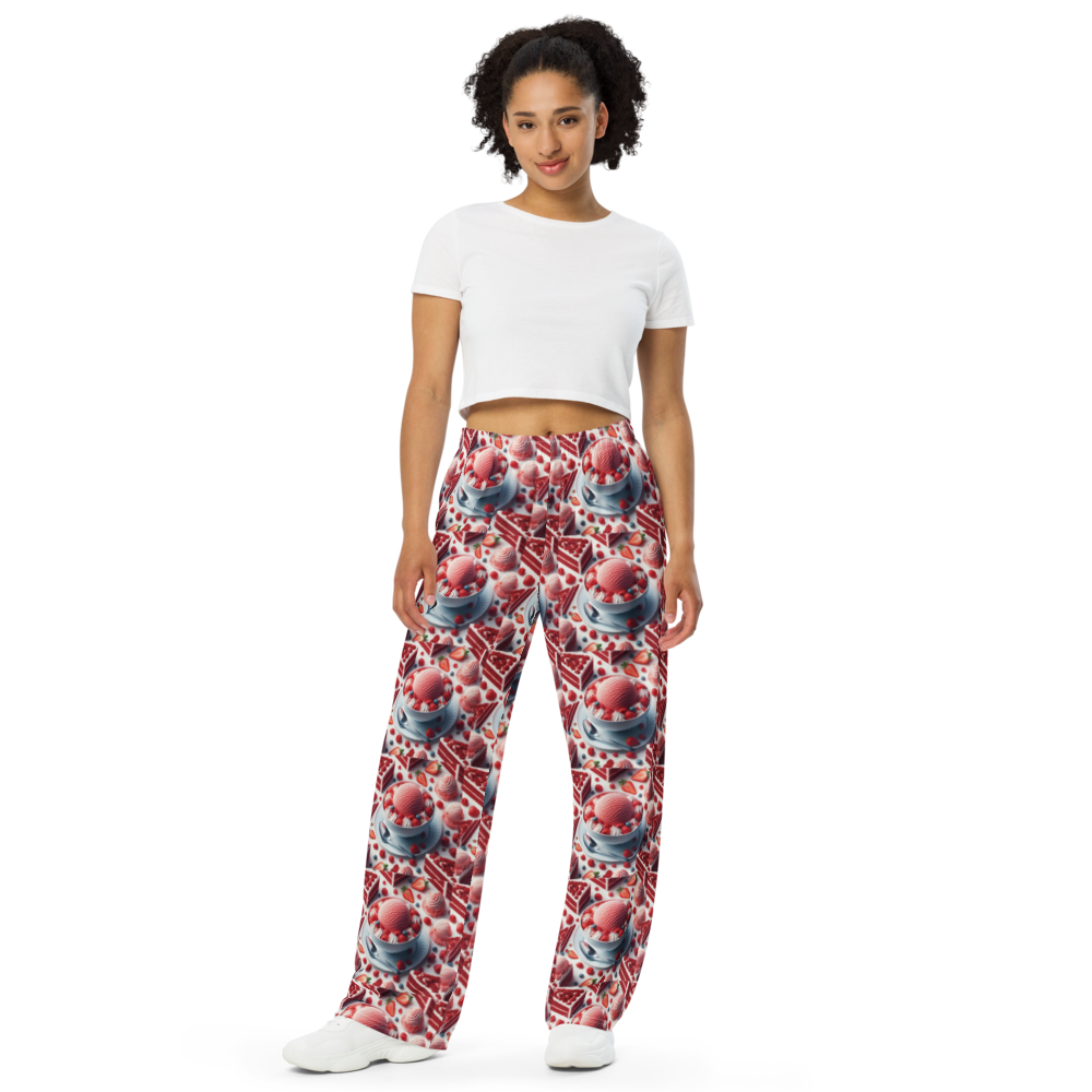 Strawberry Ice Cream and Red Velvet Cake All-over print unisex wide-leg pants Sizes to 6XL