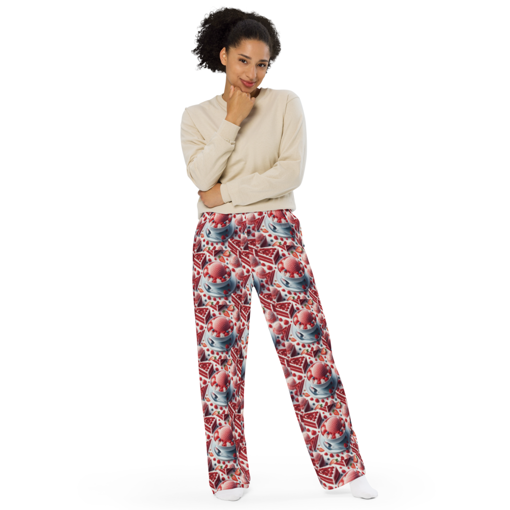 Strawberry Ice Cream and Red Velvet Cake All-over print unisex wide-leg pants Sizes to 6XL