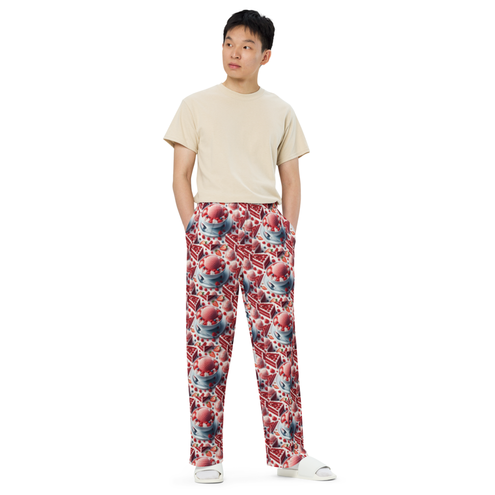 Strawberry Ice Cream and Red Velvet Cake All-over print unisex wide-leg pants Sizes to 6XL