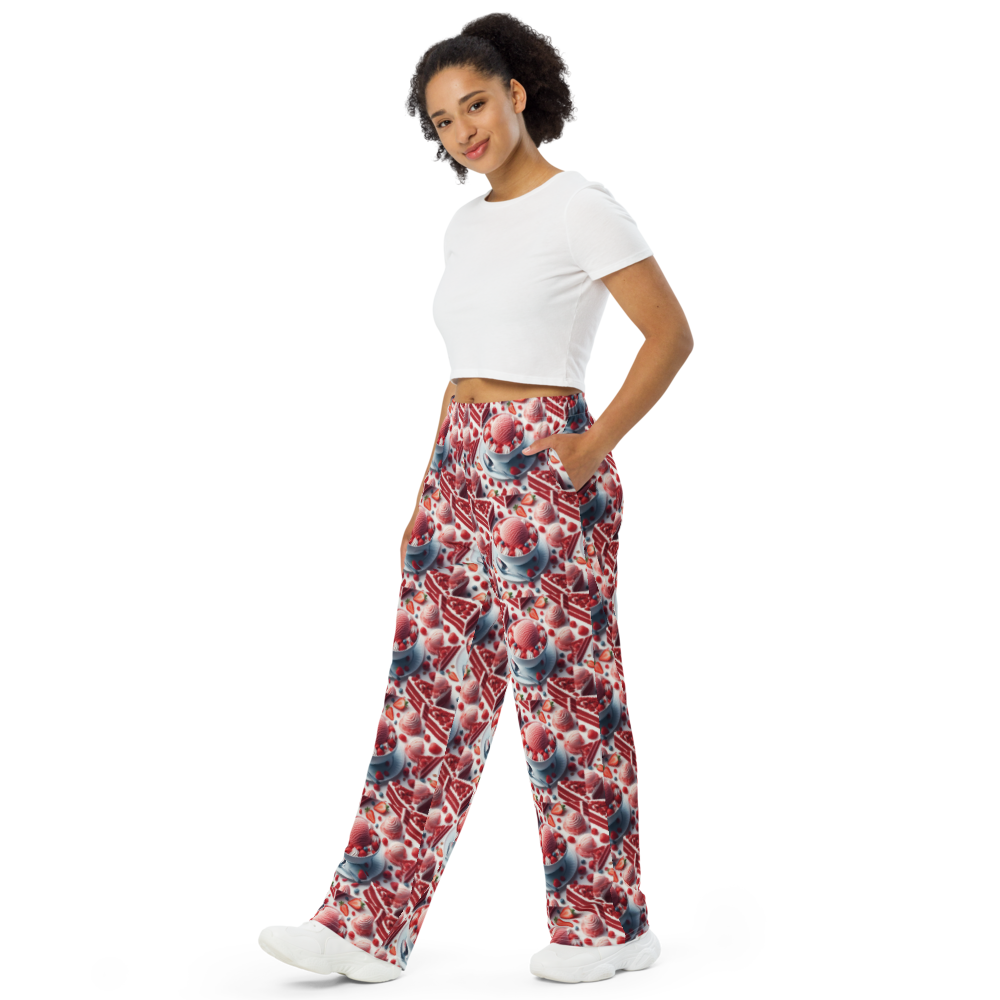 Strawberry Ice Cream and Red Velvet Cake All-over print unisex wide-leg pants Sizes to 6XL