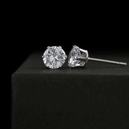Sparkling 6mm Cubic Zirconia Stud Earrings - 18K White Gold Plating