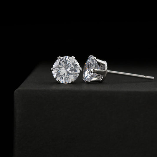 Sparkling 6mm Cubic Zirconia Stud Earrings - 18K White Gold Plating