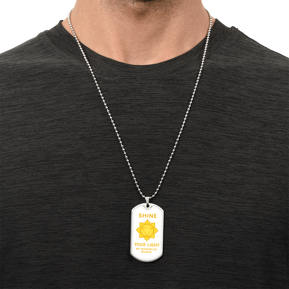 Shine Your Light, No Permission Needed” Solar Plexus Chakra Necklace – Yellow Manipura Pendant – 24” Surgical Steel Chain with 18k Gold Finish Option