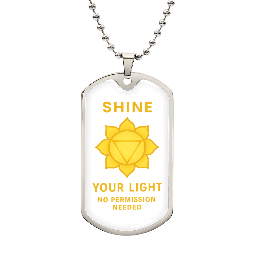 Shine Your Light, No Permission Needed” Solar Plexus Chakra Necklace – Yellow Manipura Pendant – 24” Surgical Steel Chain with 18k Gold Finish Option