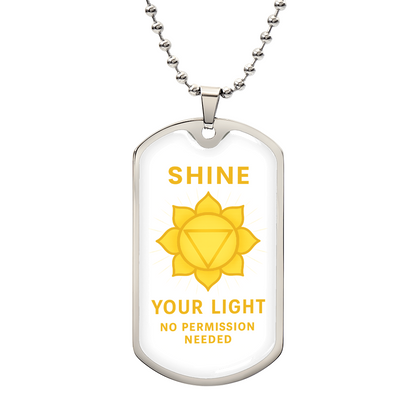 Shine Your Light, No Permission Needed” Solar Plexus Chakra Necklace – Yellow Manipura Pendant – 24” Surgical Steel Chain with 18k Gold Finish Option