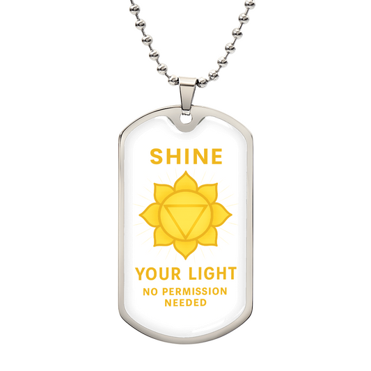 Shine Your Light, No Permission Needed” Solar Plexus Chakra Necklace – Yellow Manipura Pendant – 24” Surgical Steel Chain with 18k Gold Finish Option