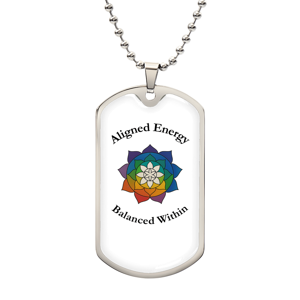 Aligned Energy, Balanced Within Chakra Design - Luxury Dog Tag Style Necklace Surgical Steel w/18k gold finish option