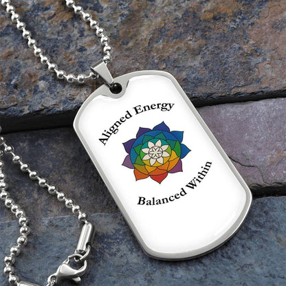 Aligned Energy, Balanced Within Chakra Design - Luxury Dog Tag Style Necklace Surgical Steel w/18k gold finish option