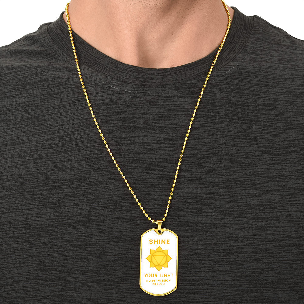 Shine Your Light, No Permission Needed” Solar Plexus Chakra Necklace – Yellow Manipura Pendant – 24” Surgical Steel Chain with 18k Gold Finish Option