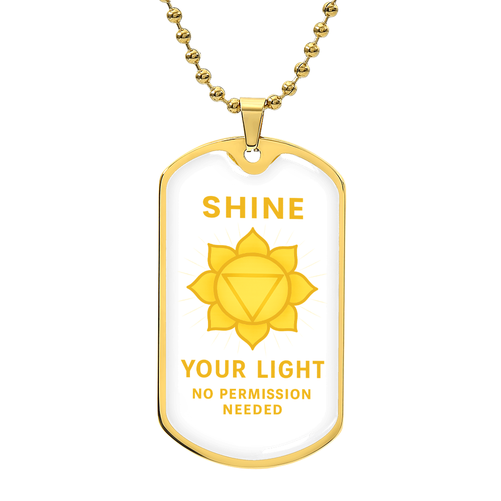 Shine Your Light, No Permission Needed” Solar Plexus Chakra Necklace – Yellow Manipura Pendant – 24” Surgical Steel Chain with 18k Gold Finish Option