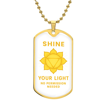 Shine Your Light, No Permission Needed” Solar Plexus Chakra Necklace – Yellow Manipura Pendant – 24” Surgical Steel Chain with 18k Gold Finish Option