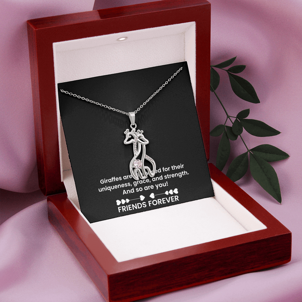 Forever Friends Giraffe Necklace – Meaningful Best Friend Gift with Cubic Zirconia, 14k White Gold or 18k Yellow Gold Finish