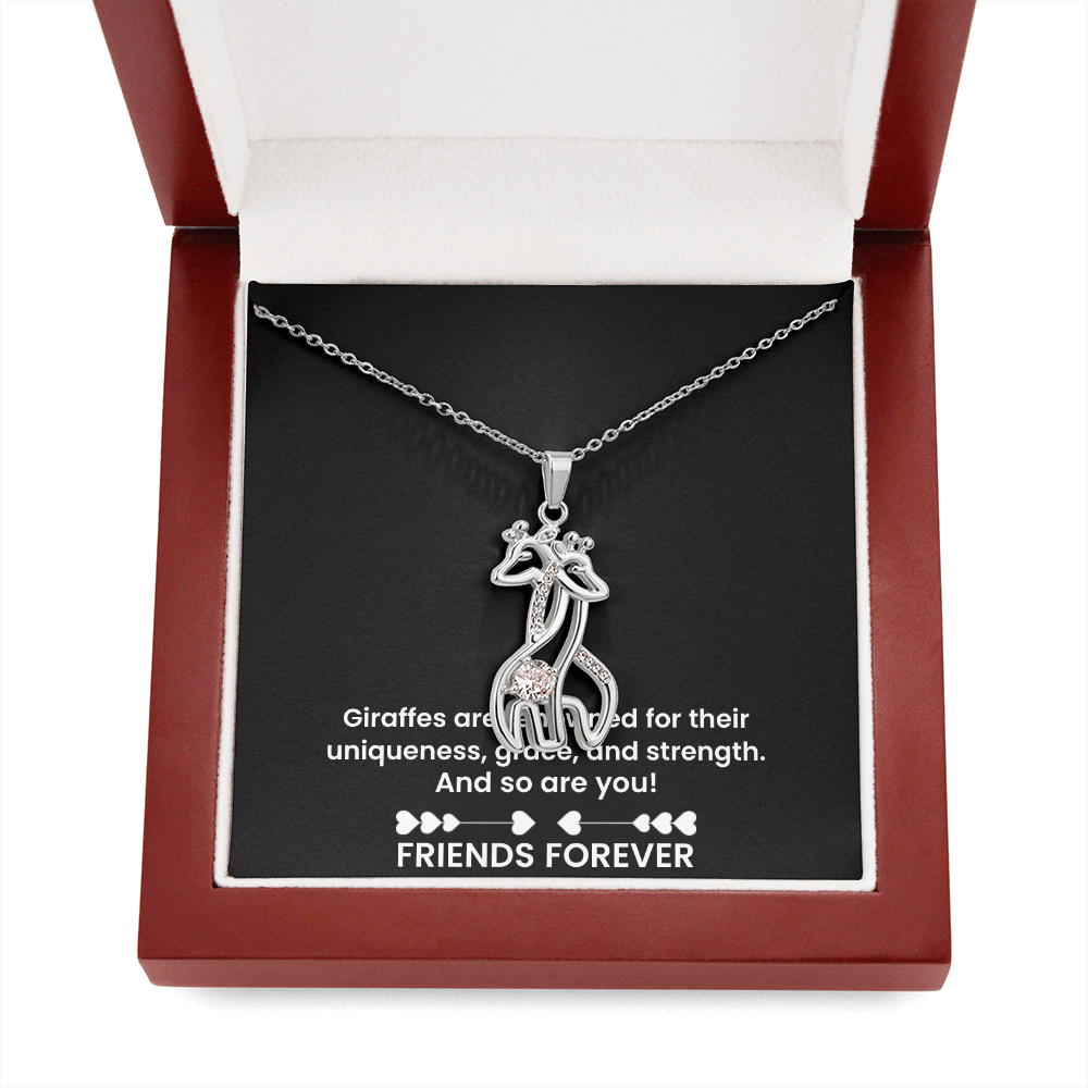 Forever Friends Giraffe Necklace – Meaningful Best Friend Gift with Cubic Zirconia, 14k White Gold or 18k Yellow Gold Finish