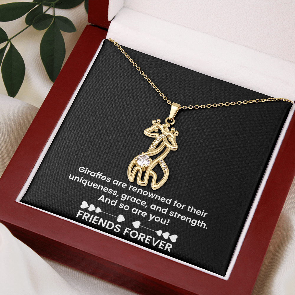 Forever Friends Giraffe Necklace – Meaningful Best Friend Gift with Cubic Zirconia, 14k White Gold or 18k Yellow Gold Finish