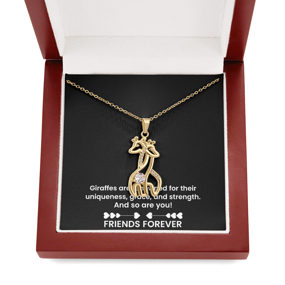Forever Friends Giraffe Necklace – Meaningful Best Friend Gift with Cubic Zirconia, 14k White Gold or 18k Yellow Gold Finish