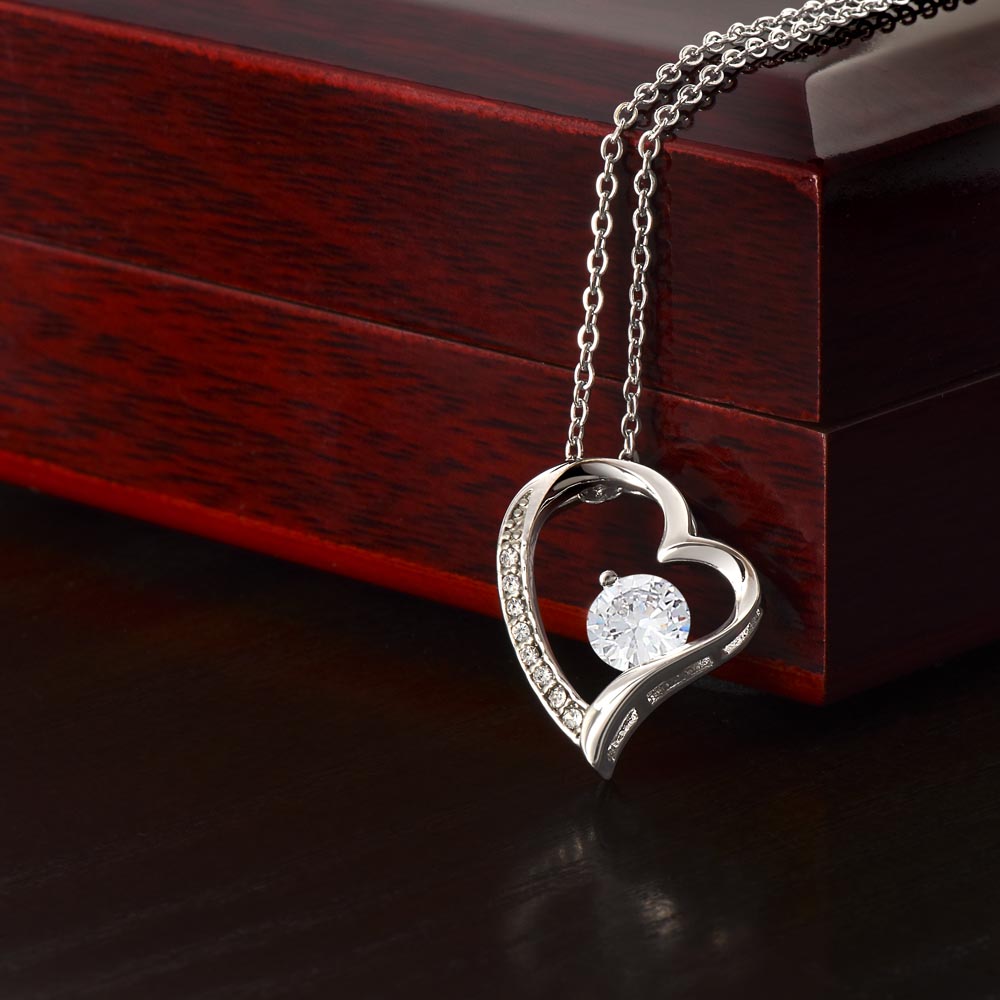 To My Mom, My Friend and Confidante - Forever Love Necklace + Black & White Gift Box or Mahogany Luxury Box w LED Light