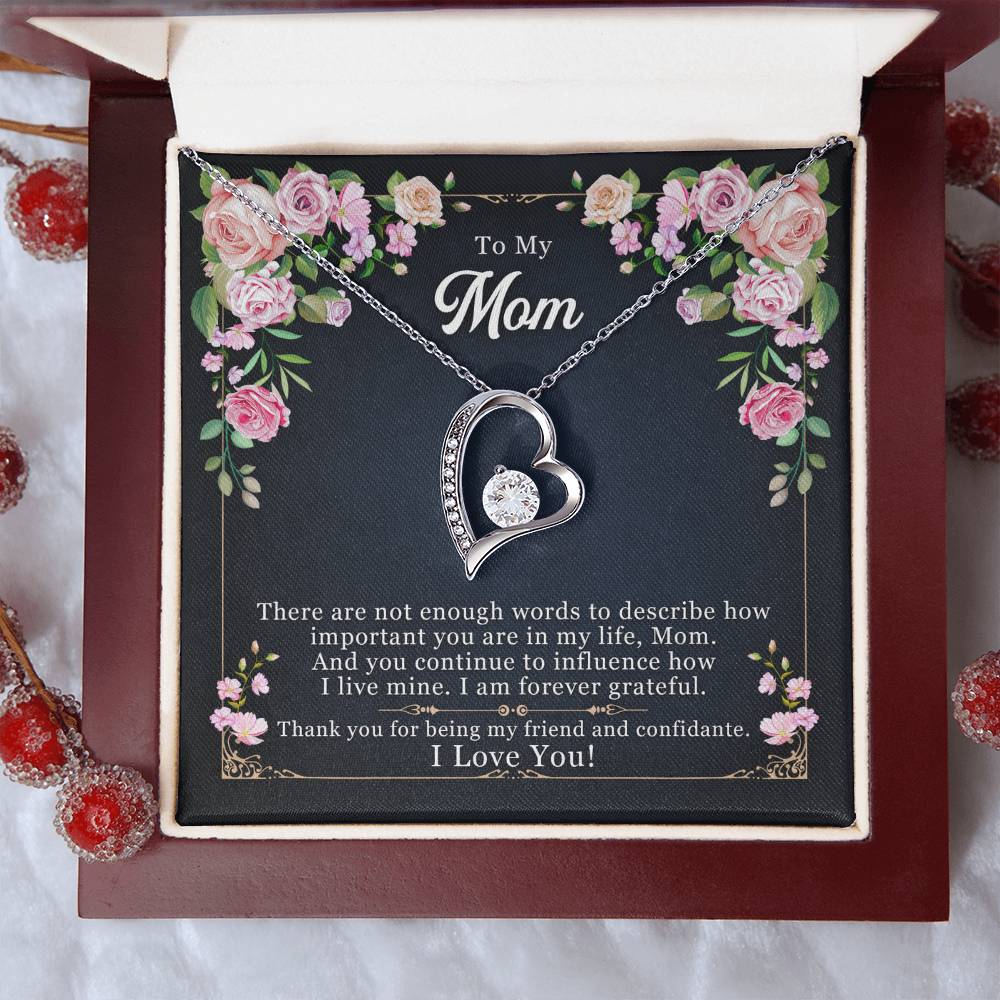 To My Mom, My Friend and Confidante - Forever Love Necklace + Black & White Gift Box or Mahogany Luxury Box w LED Light