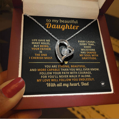 To My Beautiful Daughter With All My Heart, Dad - Forever Love Necklace with Message Card