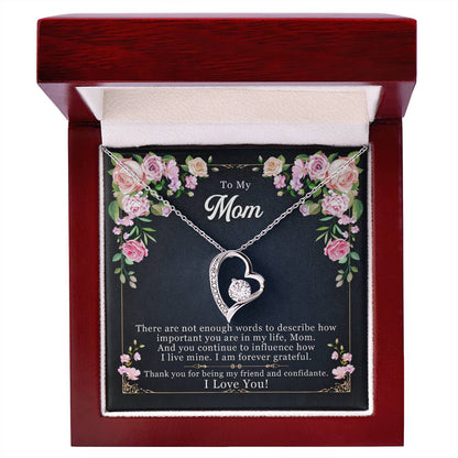 To My Mom, My Friend and Confidante - Forever Love Necklace + Black & White Gift Box or Mahogany Luxury Box w LED Light