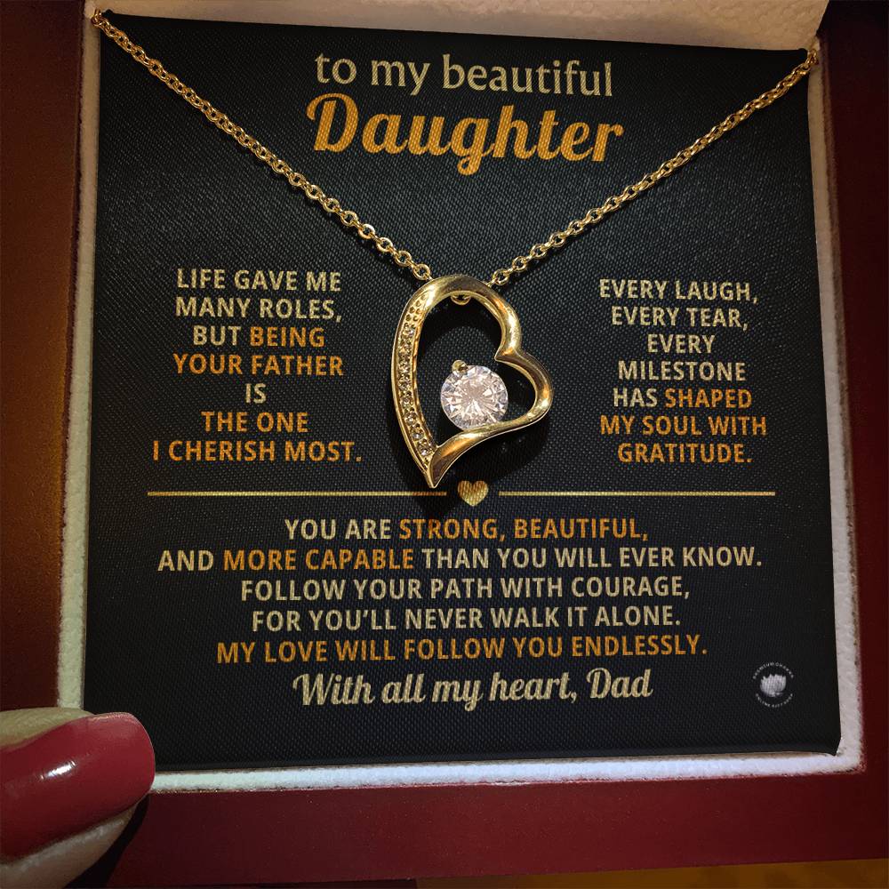 To My Beautiful Daughter With All My Heart, Dad - Forever Love Necklace with Message Card