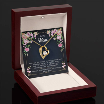 To My Mom, My Friend and Confidante - Forever Love Necklace + Black & White Gift Box or Mahogany Luxury Box w LED Light