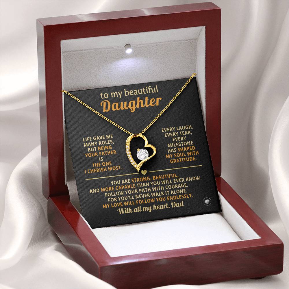 To My Beautiful Daughter With All My Heart, Dad - Forever Love Necklace with Message Card