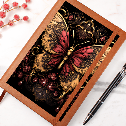 Gold and Red Butterfly Filigree – Vegan Leather  Graphic Journal