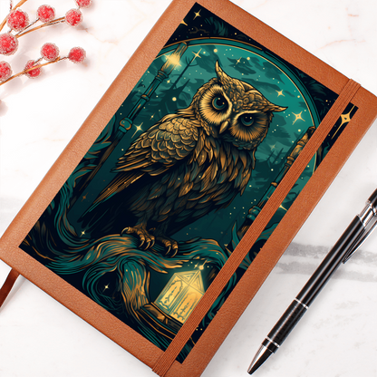 Green and Gold Owl Lantern  - Vegan Leather Graphic Journal