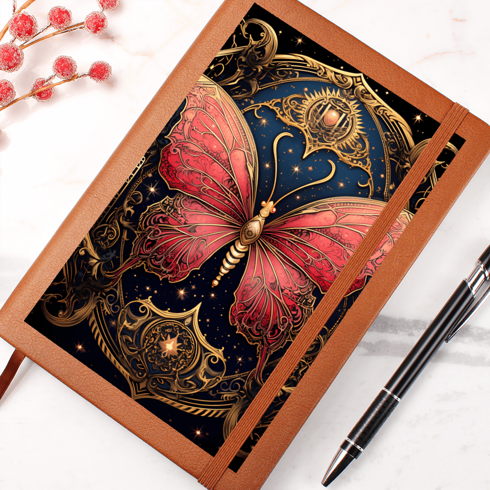 Rose and Gold Butterfly with Filligree Wings – Vegan Leather Graphic Journal