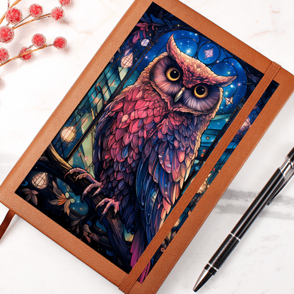 Pink Owl with Celestial Lights – Vegan Leather Graphic Journal