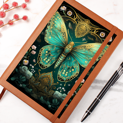 Turquoise Butterfly Celestial Garden - Vegan Leather Graphic Journal