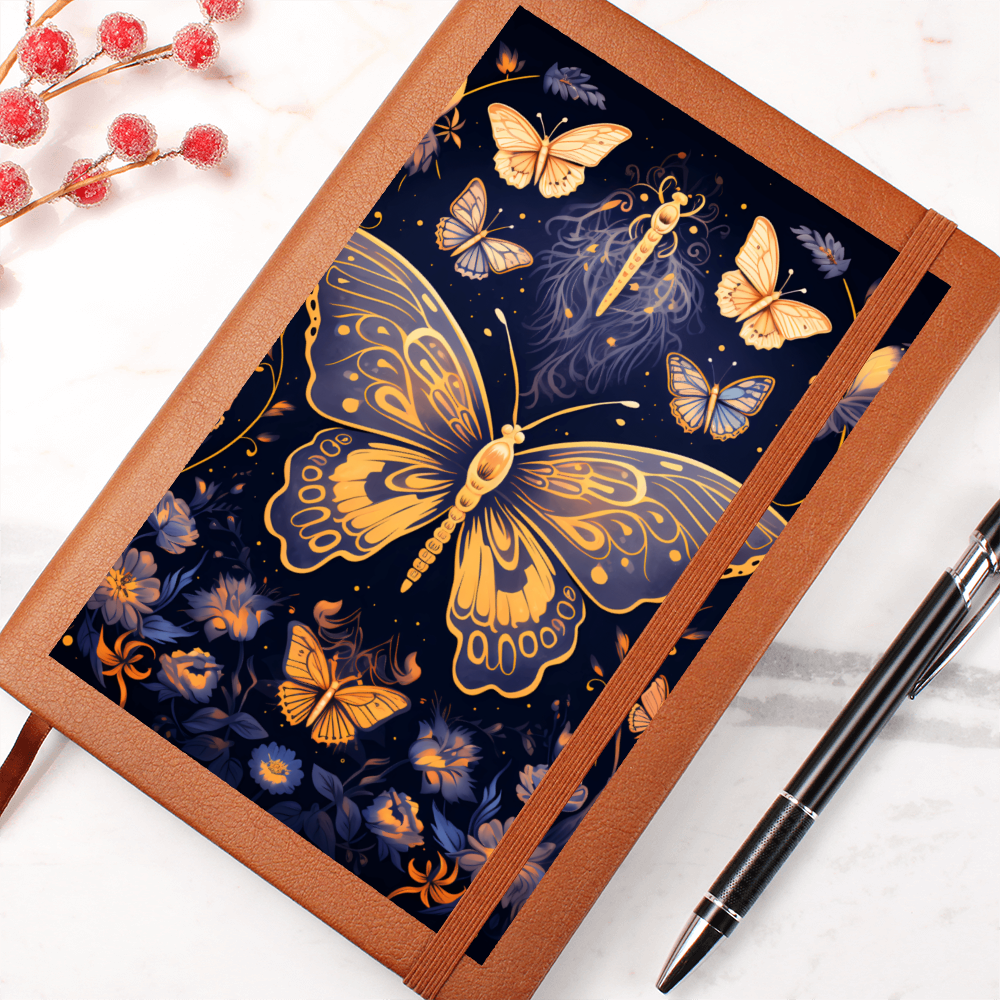 Gold and Purple Butterfly Garden – Vegan Leather Graphic Journal