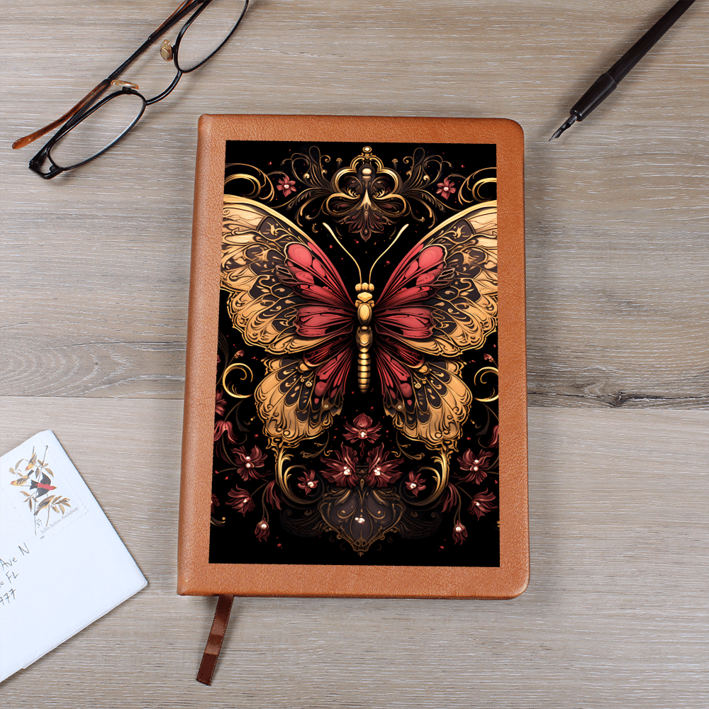 Gold and Red Butterfly Filigree – Vegan Leather  Graphic Journal