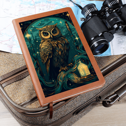 Green and Gold Owl Lantern  - Vegan Leather Graphic Journal
