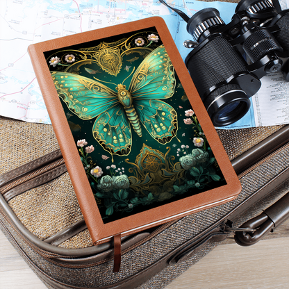 Turquoise Butterfly Celestial Garden - Vegan Leather Graphic Journal
