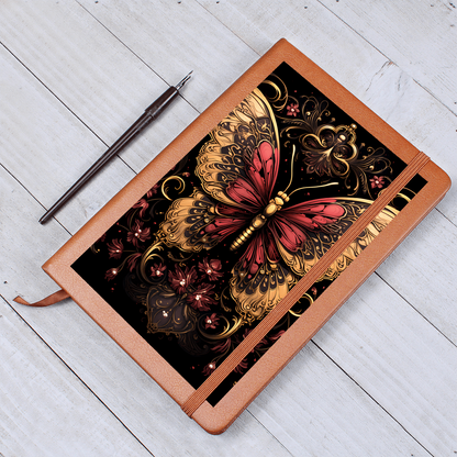 Gold and Red Butterfly Filigree – Vegan Leather  Graphic Journal