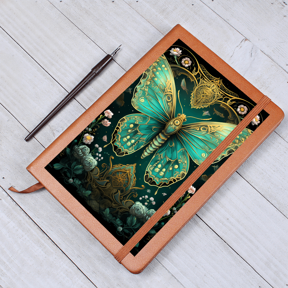 Turquoise Butterfly Celestial Garden - Vegan Leather Graphic Journal