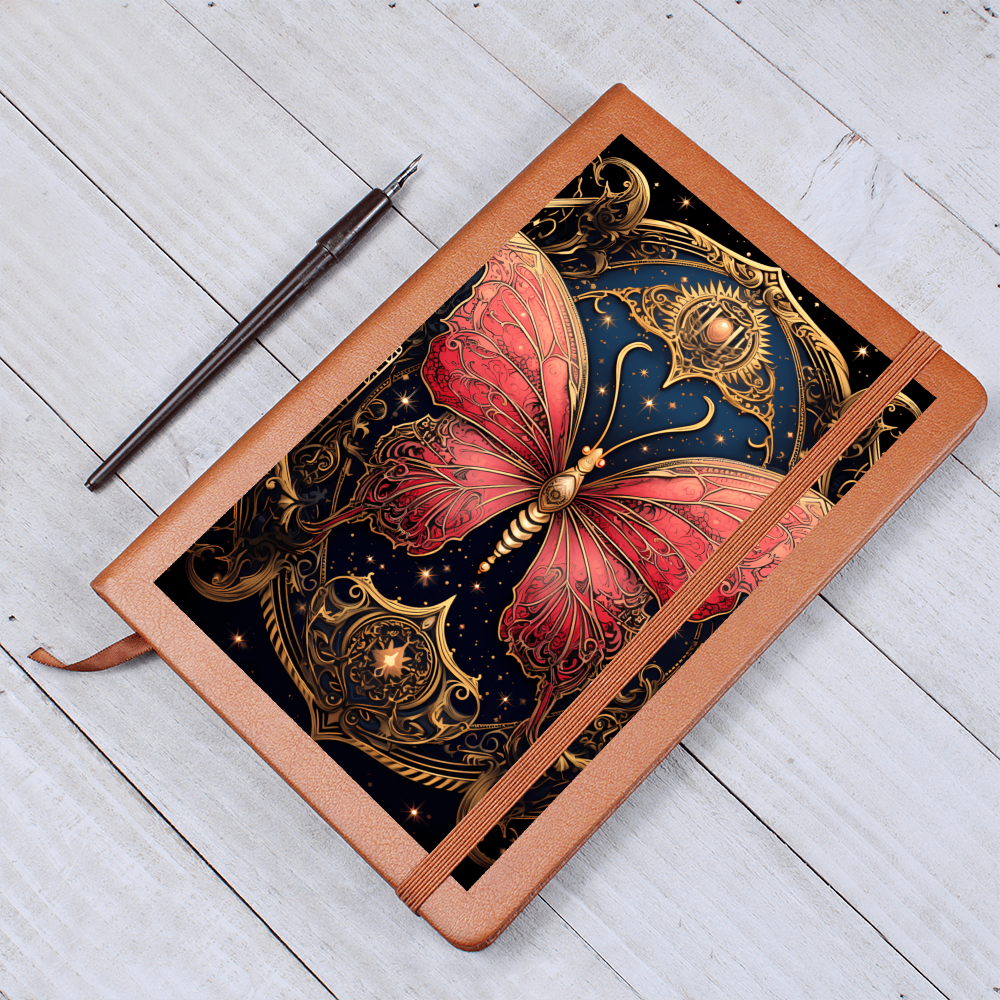 Rose and Gold Butterfly with Filligree Wings – Vegan Leather Graphic Journal