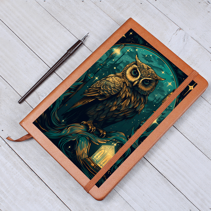 Green and Gold Owl Lantern  - Vegan Leather Graphic Journal