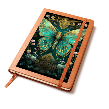 Turquoise Butterfly Celestial Garden - Vegan Leather Graphic Journal