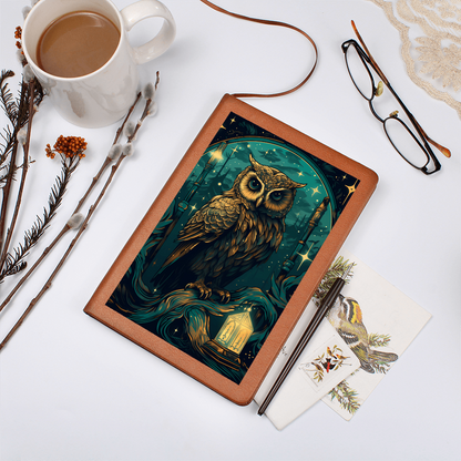 Green and Gold Owl Lantern  - Vegan Leather Graphic Journal