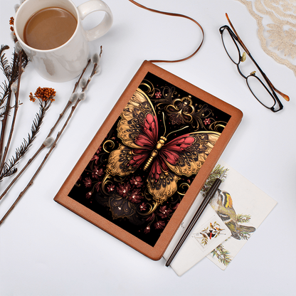 Gold and Red Butterfly Filigree – Vegan Leather  Graphic Journal