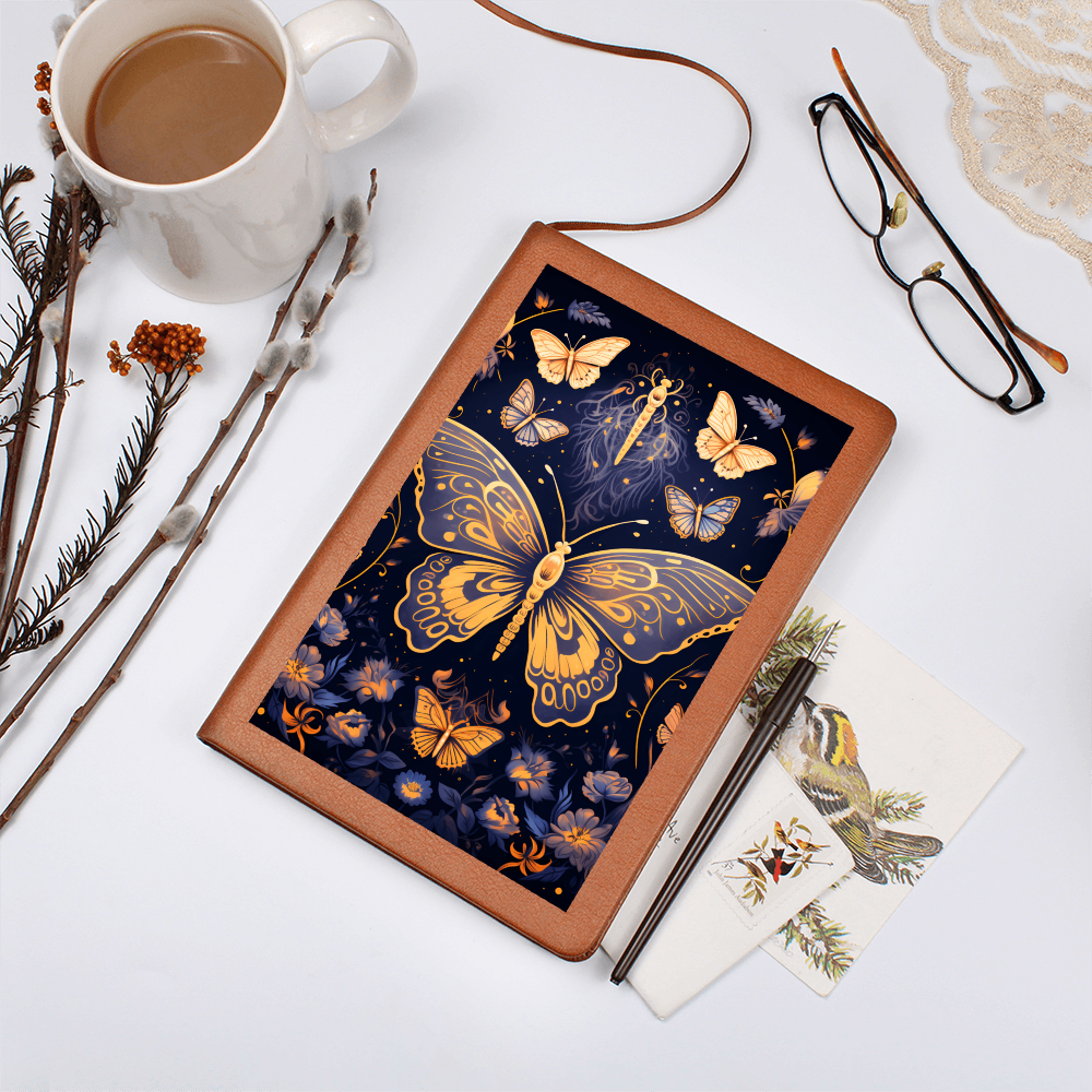 Gold and Purple Butterfly Garden – Vegan Leather Graphic Journal