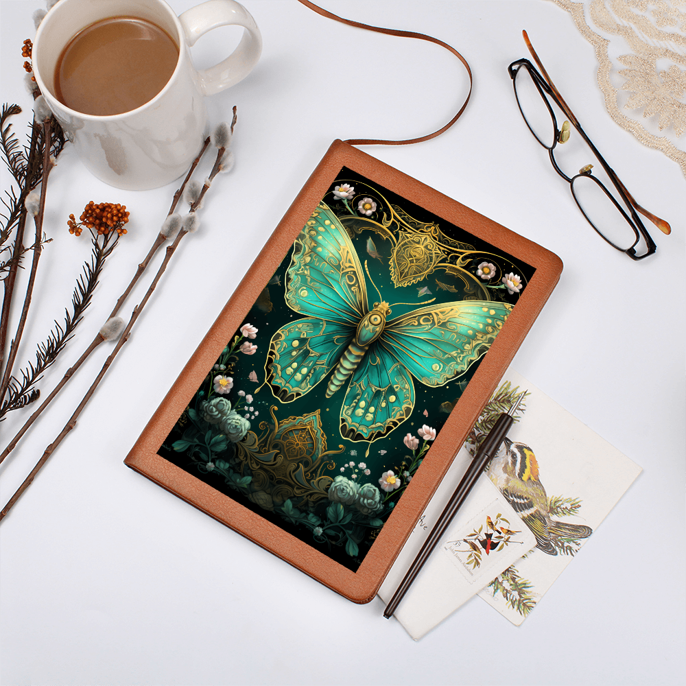 Turquoise Butterfly Celestial Garden - Vegan Leather Graphic Journal