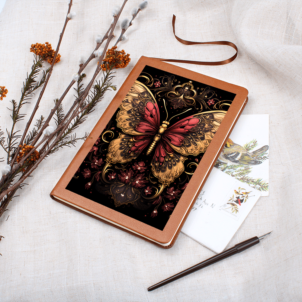 Gold and Red Butterfly Filigree – Vegan Leather  Graphic Journal