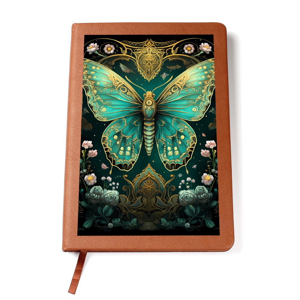 Turquoise Butterfly Celestial Garden - Vegan Leather Graphic Journal